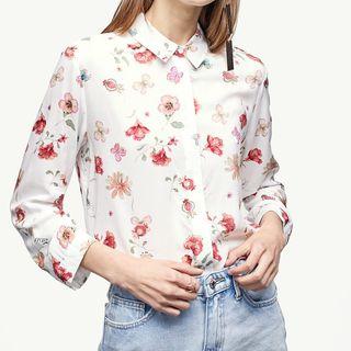 Roll-up Sleeve Floral Shirt