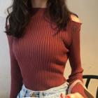 Cutout Shoulder Grommet Rib Sweater