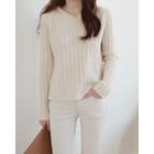 Raglan-sleeve Hooded Rib-knit Top