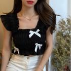Square Neck Ruched Sleeveless Cropped Top