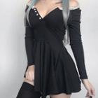 Lace Trim Long-sleeve A-line Mini Dress