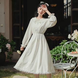 Puff-sleeve Ruffled A-line Dress / Sweater Vest / Set