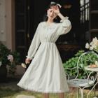 Puff-sleeve Ruffled A-line Dress / Sweater Vest / Set