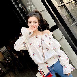 Flowers-embroidered Off-shoulder Top
