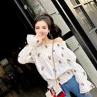 Flowers-embroidered Off-shoulder Top