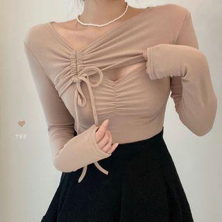 Drawstring Shirred Cutout T-shirt