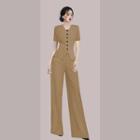 Set: Short-sleeve Button-up Top + Pants