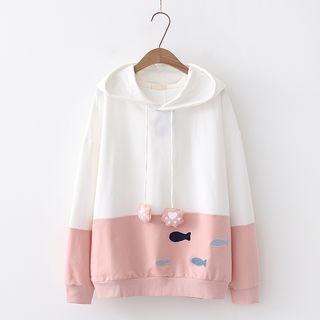Fish Embroidered Two-tone Hoodie