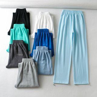 Lettering Heart Embroidered Wide Leg Sweatpants