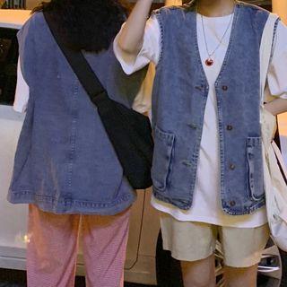 Sleeveless Oversized Denim Waistcoat