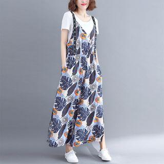 Leaf Print Cropped Jumper Pants As Shown In Figure - One Size