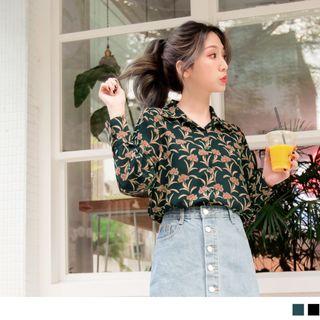 Retro Floral Print Chiffon Blouse