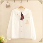 Pocket-front Bear Print Long-sleeve Shirt White - One Size