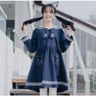 Embroidered Sailor Collar Long-sleeve Dress