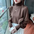 Puff-sleeve Turtleneck Plain T-shirt