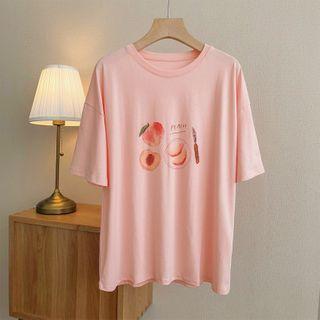 Short-sleeve Peach Print T-shirt Pink - One Size
