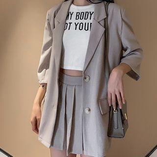 3/4-sleeve Blazer / A-line Mini Pleated Skirt
