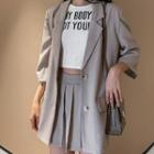 3/4-sleeve Blazer / A-line Mini Pleated Skirt