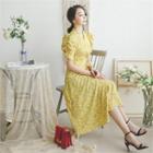 Shirred-sleeve Floral Print Wrap Dress