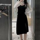 Spaghetti Strap Midi A-line Dress / Long-sleeve Cropped T-shirt