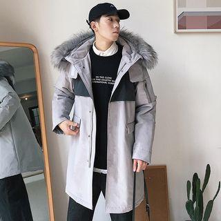 Furry-trim Two-tone Hooded Parka