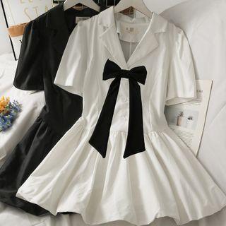 Ribbon-accent Slim-fit Mini Shirtdress
