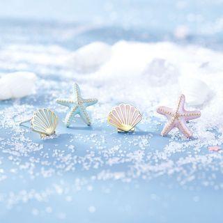 Shell & Starfish Asymmetrical Sterling Silver Earring