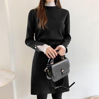 High-neck Layered Knit Dress Black - One Size