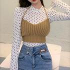 Long-sleeve Dotted T-shirt / Spaghetti Strap Knit Top