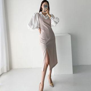 Slit-front Jumper Dress With Sash