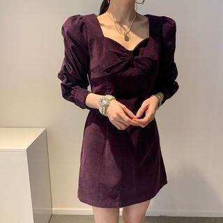 Corduroy Sweetheart Neckline Long-sleeve A-line Mini Dress
