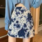High-waist Side-slit Floral Print Mini Skirt