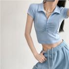 Ruched Skinny Cropped Polo Shirt In 5 Colors