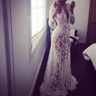 Deep V-neck Lace Evening Dress