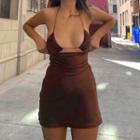 Halter-neck Cut-out Satin Mini Bodycon Dress