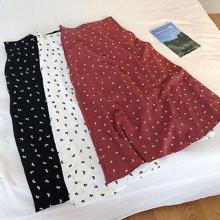 Heart Print Chiffon High-waist A-line Skirt