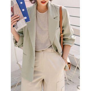 Plus Size 3-button Linen Blend Blazer