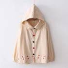 Floral Embroidery Buttoned Hooded Jacket Beige - One Size