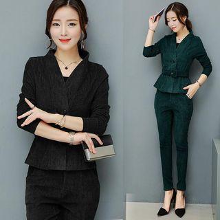 V-neck Corduroy Wrapped Top + Straight Leg Pants