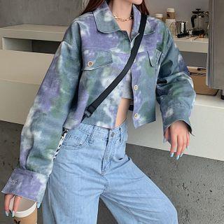 Tie Dye Buttoned Denim Jacket Gradient Blue - One Size