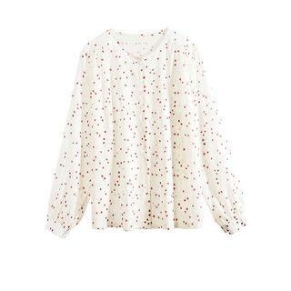 Long-sleeve Heart Pattern Blouse Almond - One Size