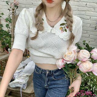 Embroidered Peter Pan Collar Top