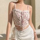 Lace Panel Floral Printed Cropped Camisole Top