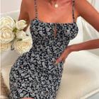 Spaghetti-strap Tie-front Daisy Mini Bodycon Dress