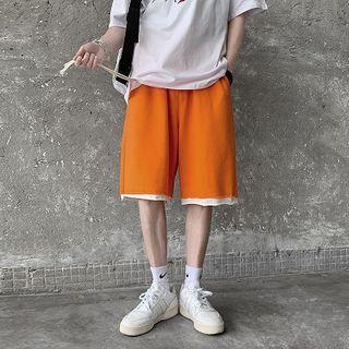 Mock Two-piece Drawstring-waist Wide-leg Shorts