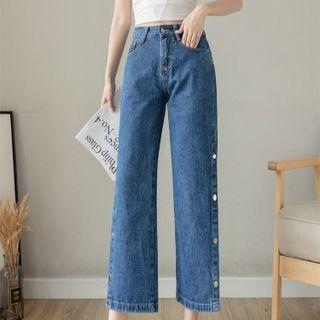 Side-button High-waist Straight-leg Jeans