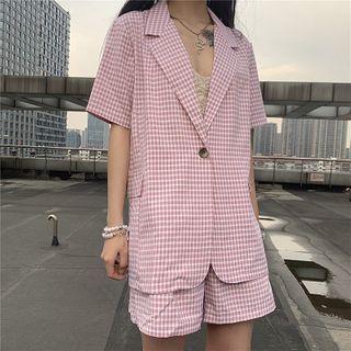 Set: Short Sleeve Single Button Blazer + Shorts