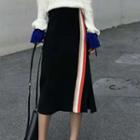 Midi Color Block A-line Knit Skirt