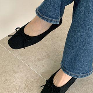 Beribboned Wool Blend Flats