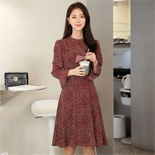 Bell-cuff Frilled Dotted Dress